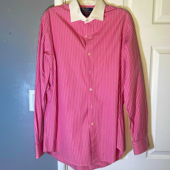 Vintage Pink Stripped Polo Ralph Lauren polo button-up shirt - Picture 1 of 3
